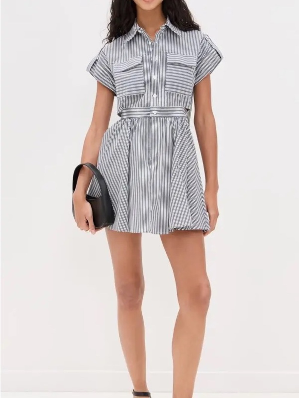 NWT O.P.T Rowe Striped Shirt Dress - Black White Stripe sz S